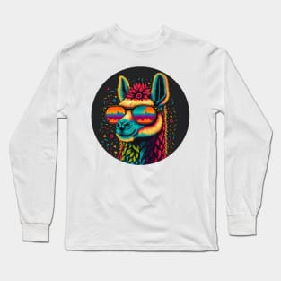 Chilled-Out Llama with Colorful Shades Long Sleeve T-Shirt